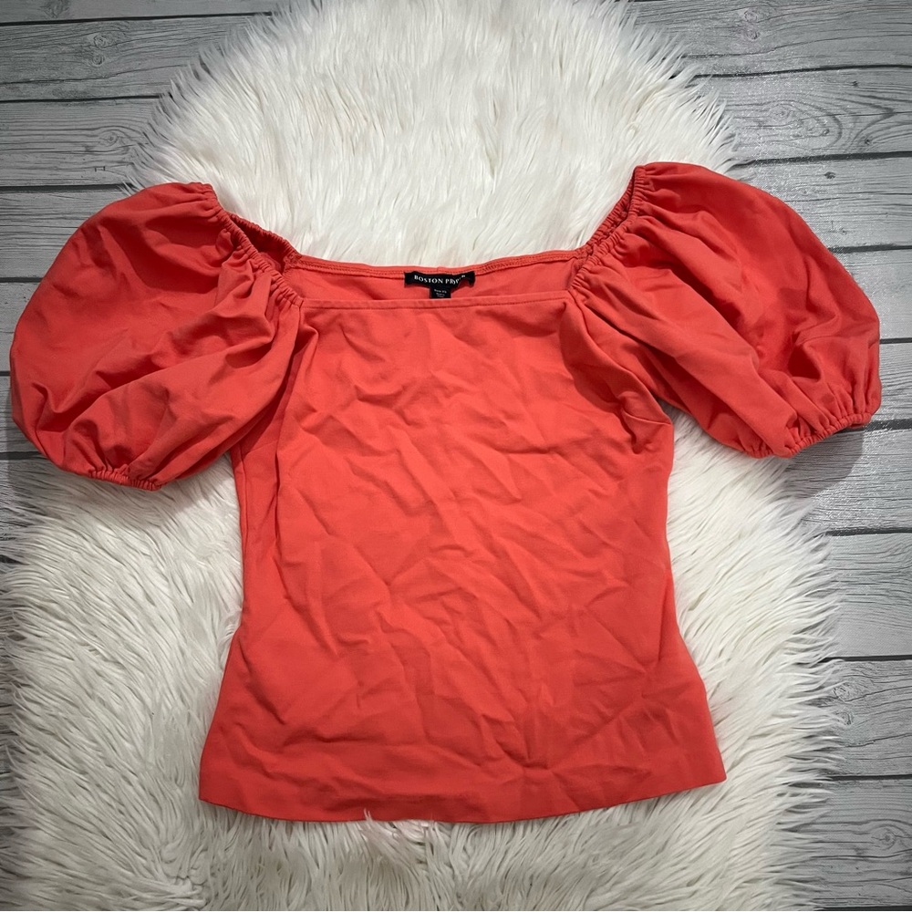 Boston Proper coral puff sleeve top